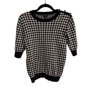 Ann Taylor Factory Houndstooth Short Sleeve Crewneck Sweater - Black & White